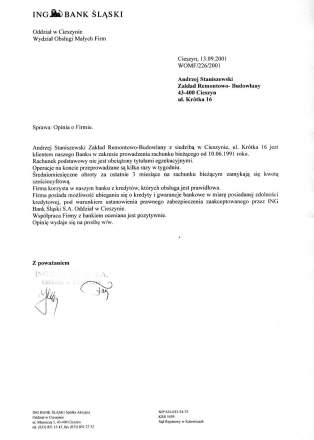 ING Bank Śląski<br />Cieszyn, wrzesień 2001