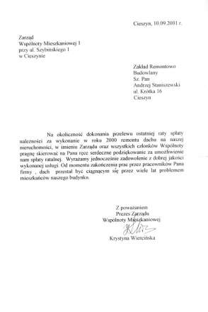 Wspólnota Mieszkaniowa I<br />Cieszyn, wrzesień 2001